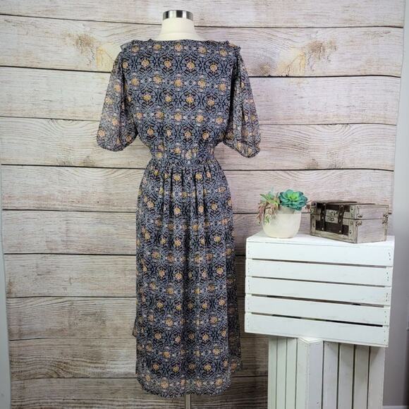 Object Puff Sleeve Button V Neck Paisley Dress 38 - Picture 2 of 9